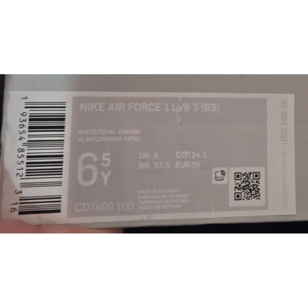 Nike Air Force 1 LV8 3 GS CD7409-100 White Total Orange 6.5Y 8W New